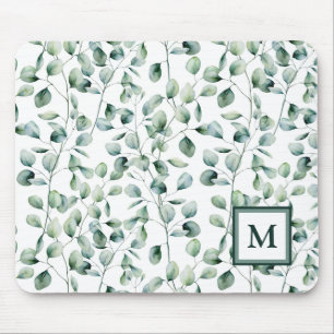 Watercolor Eucalyptus Pattern Mouse Pad