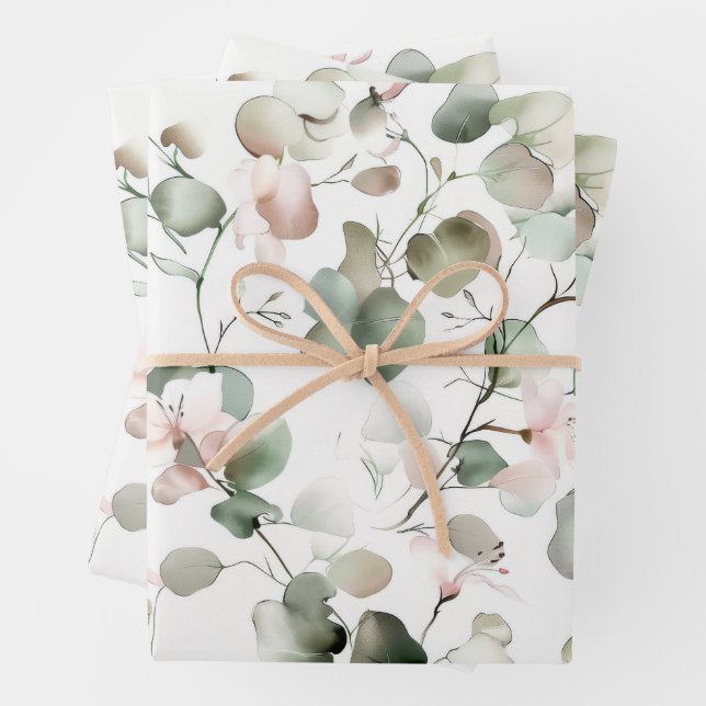 Watercolor Eucalyptus Pattern Wrapping Paper Sheet (In situ)