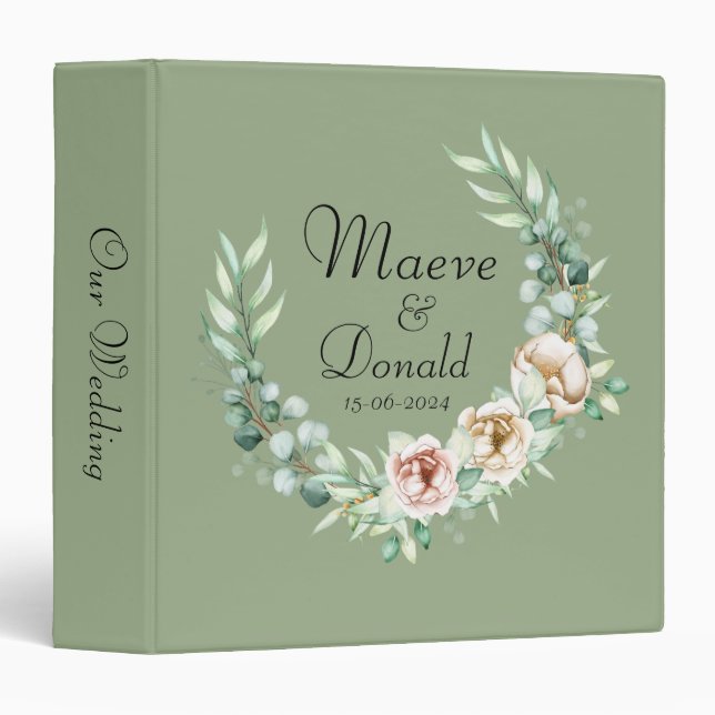 Watercolor Eucalyptus peony greenery albums Binder (Front/Spine)