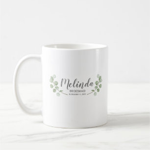 Watercolor Eucalyptus Personalized Bridesmaid Name Coffee Mug