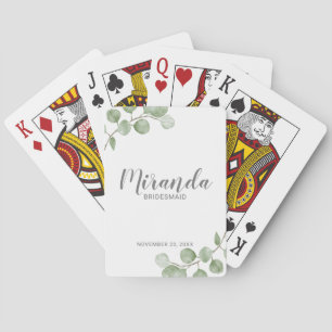 Watercolor Eucalyptus Personalized Bridesmaid Name Playing Cards