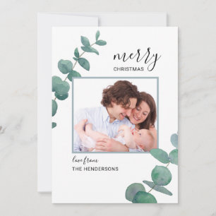 Watercolor Eucalyptus Photo Chrismas Holiday Card