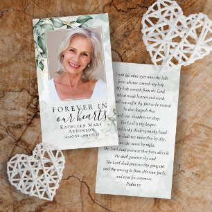Watercolor Eucalyptus Photo Memorial Prayer Card
