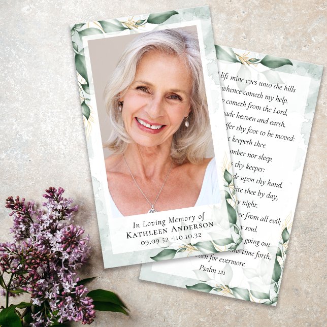 Watercolor Eucalyptus Photo Memorial Prayer Card (Creator Uploaded)