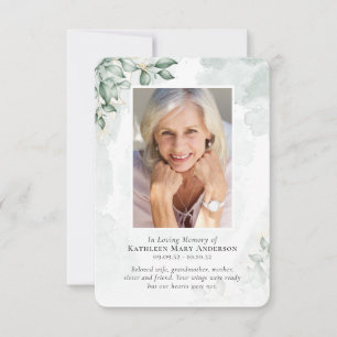 Watercolor Eucalyptus Photo Memorial Prayer Card