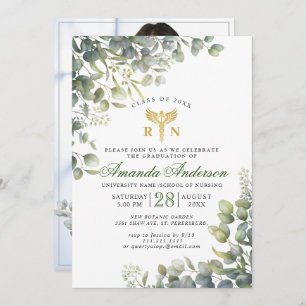 Watercolor Eucalyptus PHOTO Nursing Graduation Invitation