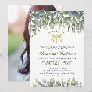 Watercolor Eucalyptus PHOTO Nursing Graduation Invitation