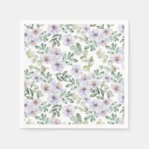 Watercolor Eucalyptus & Purple Flower Pattern  Napkin