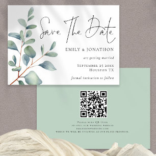 Watercolor Eucalyptus QR Code Script Save The Date