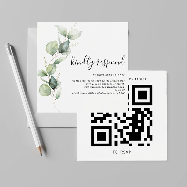 Watercolor Eucalyptus QR Code Wedding Website RSVP (Eucalyptus Greenery QR Code Wedding RSVP Code)