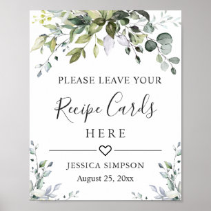Watercolor Eucalyptus Recipe Cards Bridal Shower Poster