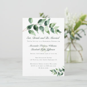 Watercolor Eucalyptus Rehearsal Dinner   White Invitation