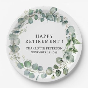 Watercolor Eucalyptus Retirement Party Paper Plate