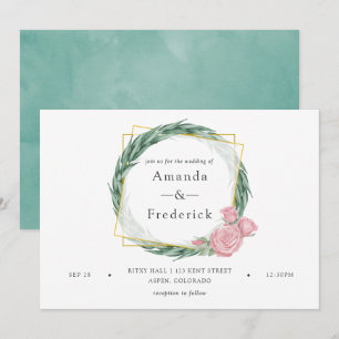 Watercolor Eucalyptus Rose Geometric Wedding Invitation
