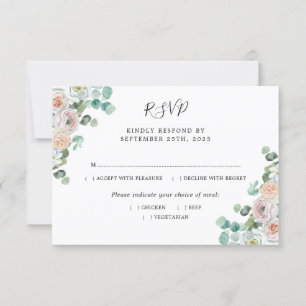 Watercolor Eucalyptus Roses Botanical Wedding RSVP Card