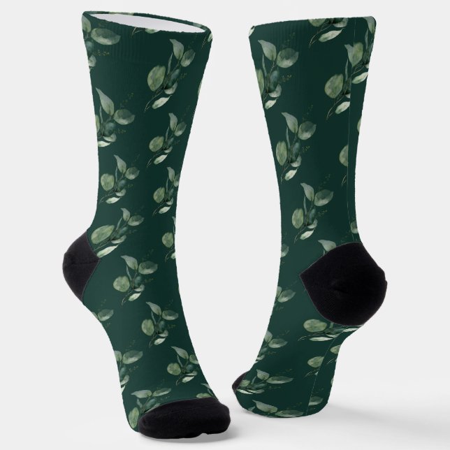 Watercolor Eucalyptus Sage Green College Socks (Angled)