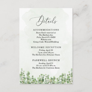 Watercolor Eucalyptus Sage Green Wedding Details Enclosure Card