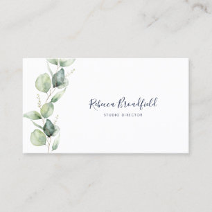 Watercolor Eucalyptus Script Beauty Salon Owner Business Card