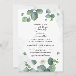 Watercolor Eucalyptus Script Bridal Shower Invitation