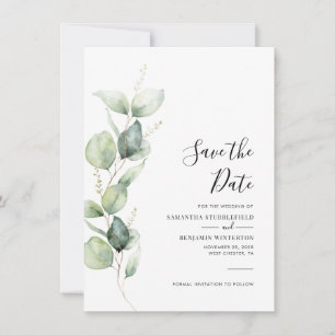 Watercolor Eucalyptus Script Wedding Save The Date