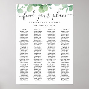 Watercolor eucalyptus script wedding seating chart