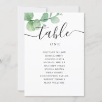 Watercolor eucalyptus script wedding seating chart