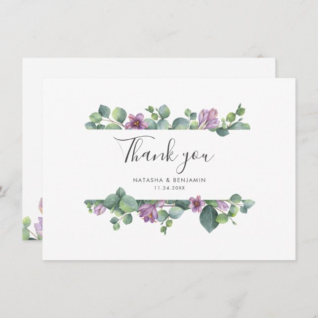 Watercolor Eucalyptus Script Wedding Thank You (Front/Back)