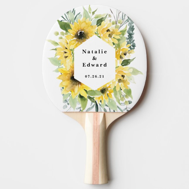 Watercolor eucalyptus sunflower rustic country ping pong paddle (Front)