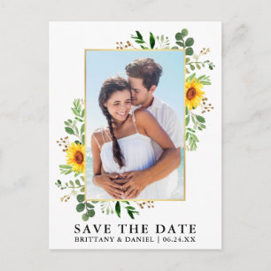 Watercolor Eucalyptus Sunflower Save The Date Postcard