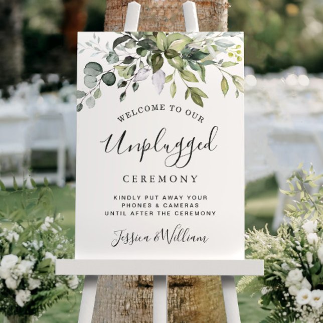 Watercolor Eucalyptus Unplugged Wedding Ceremony Poster (Creator Uploaded)