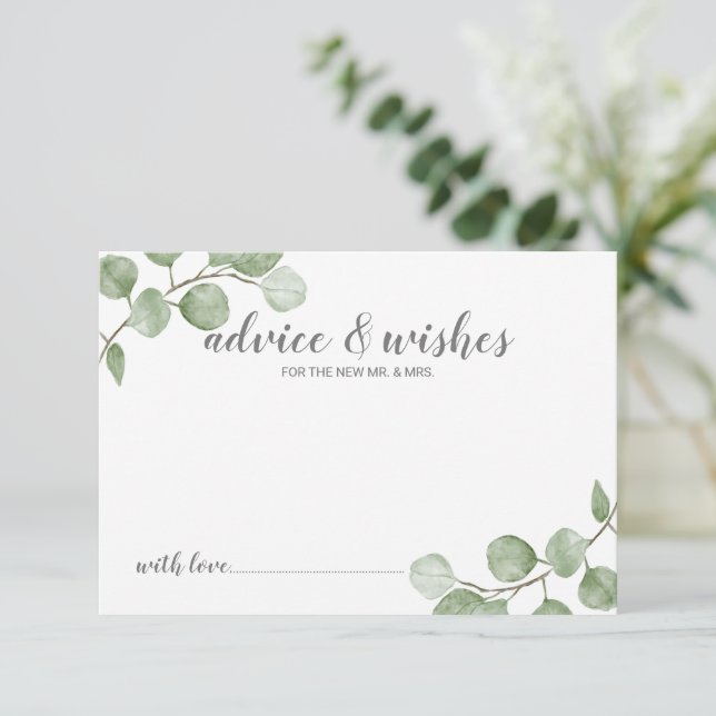 Watercolor Eucalyptus Wedding Advice and Wishes (Standing Front)