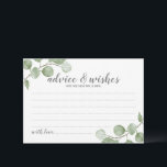 Watercolor Eucalyptus Wedding Advice and Wishes Card<br><div class="desc">Celebrate your special day with these beautifully wedding advice and wishes card,  featuring title "advice&wishes" in modern script and decorated with soft watercolor eucalyptus on a white background.

Perfect for wedding,  baby shower,  birthday party,  bridal shower,  bachelorette party and any special occasions.</div>