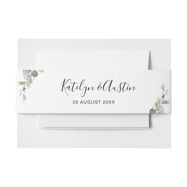 Watercolor eucalyptus wedding belly band invitation belly band (Front Example)