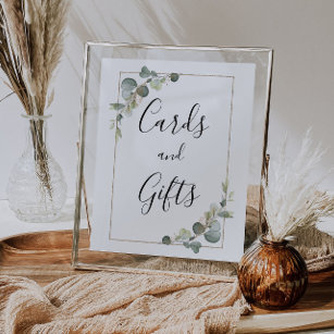 watercolor eucalyptus wedding cards & gifts sign