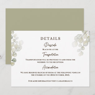 Watercolor Eucalyptus Wedding Details Invitation
