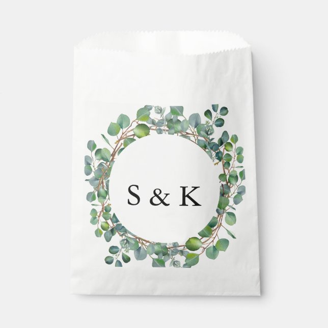 Watercolor Eucalyptus Wedding Favour Bag (Front)