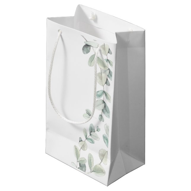 Watercolor Eucalyptus Wedding Gift Bag (Front Angled)