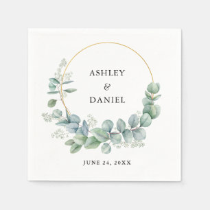 Watercolor Eucalyptus Wedding Gold Frame Napkin