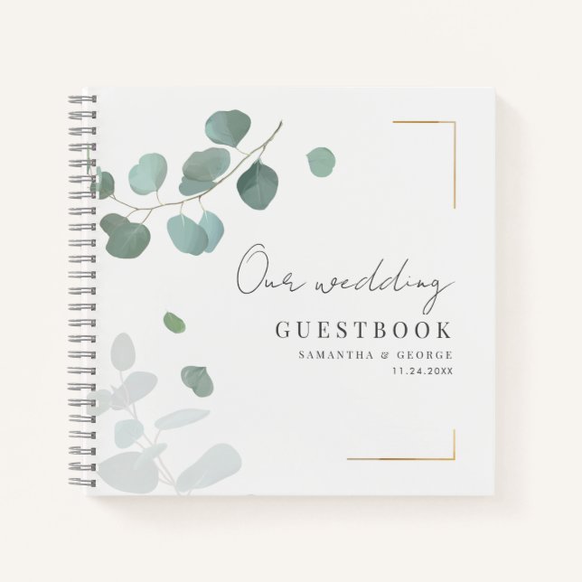 Watercolor Eucalyptus Wedding Guestbook Notebook (Front)
