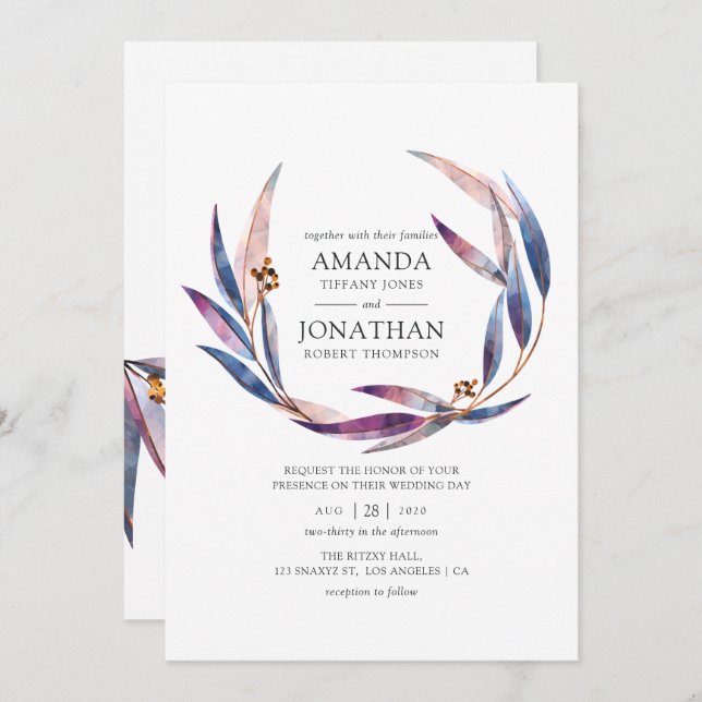 Watercolor Eucalyptus Wedding Invitation (Front/Back)