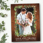 Watercolor Eucalyptus Wedding Love Thanks Wood Postcard<br><div class="desc">Modern Watercolor Eucalyptus Greenery Frame Love and Thanks Wedding Photo Thank You Postcard - Rustic Country Wood</div>