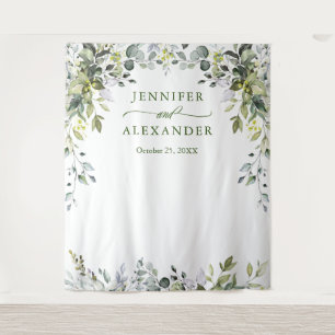 Watercolor Eucalyptus Wedding Photo Booth Backdrop Tapestry