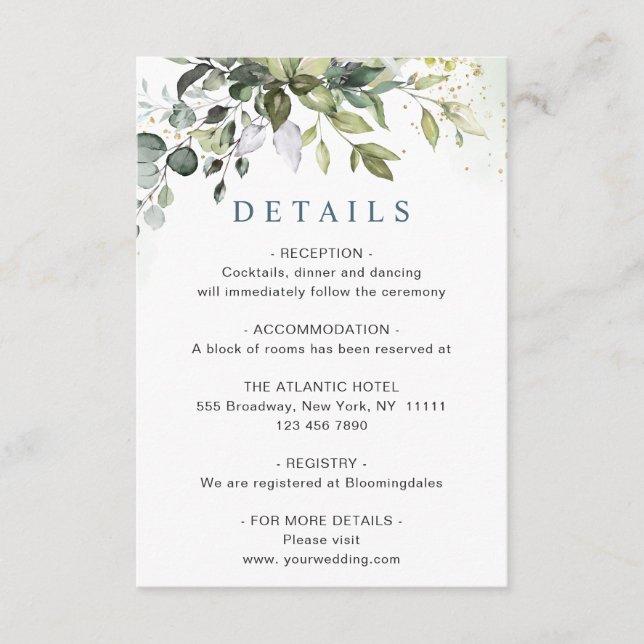 Watercolor Eucalyptus Wedding Reception Details Enclosure Card (Front)
