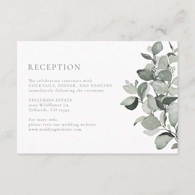 Watercolor Eucalyptus Wedding Reception Enclosure Card (Front)