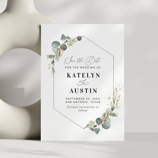 watercolor eucalyptus wedding save the date card (Creator Uploaded)