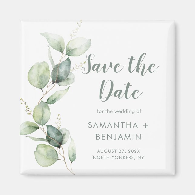 Watercolor Eucalyptus Wedding Save the Date Magnet (Front)