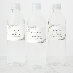 Watercolor eucalyptus wedding water bottle label