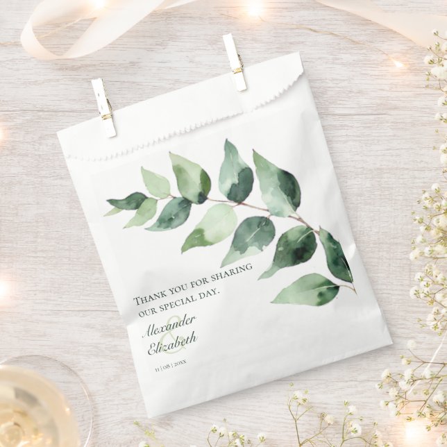 Watercolor Eucalyptus Wedding | White Favour Bag (Clipped)