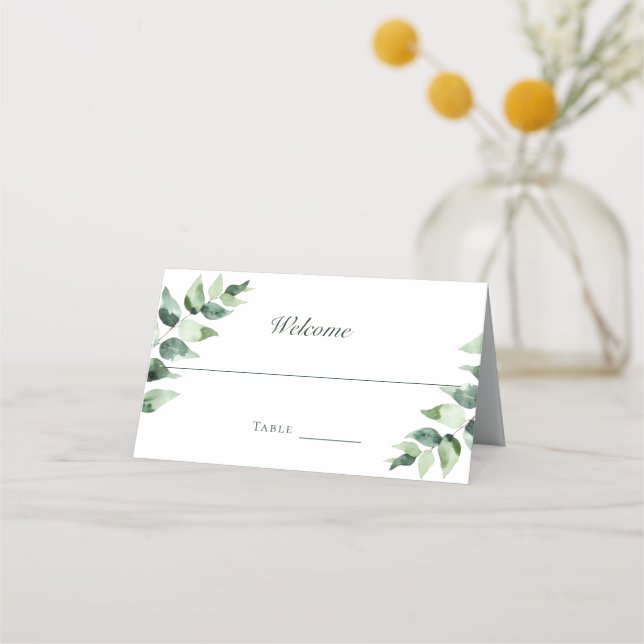 Watercolor Eucalyptus Wedding | White Place Card (Front)