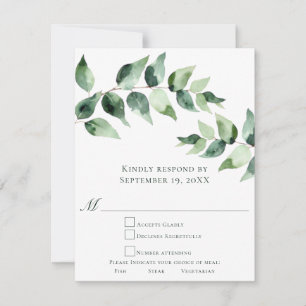 Watercolor Eucalyptus Wedding White RSVP Card